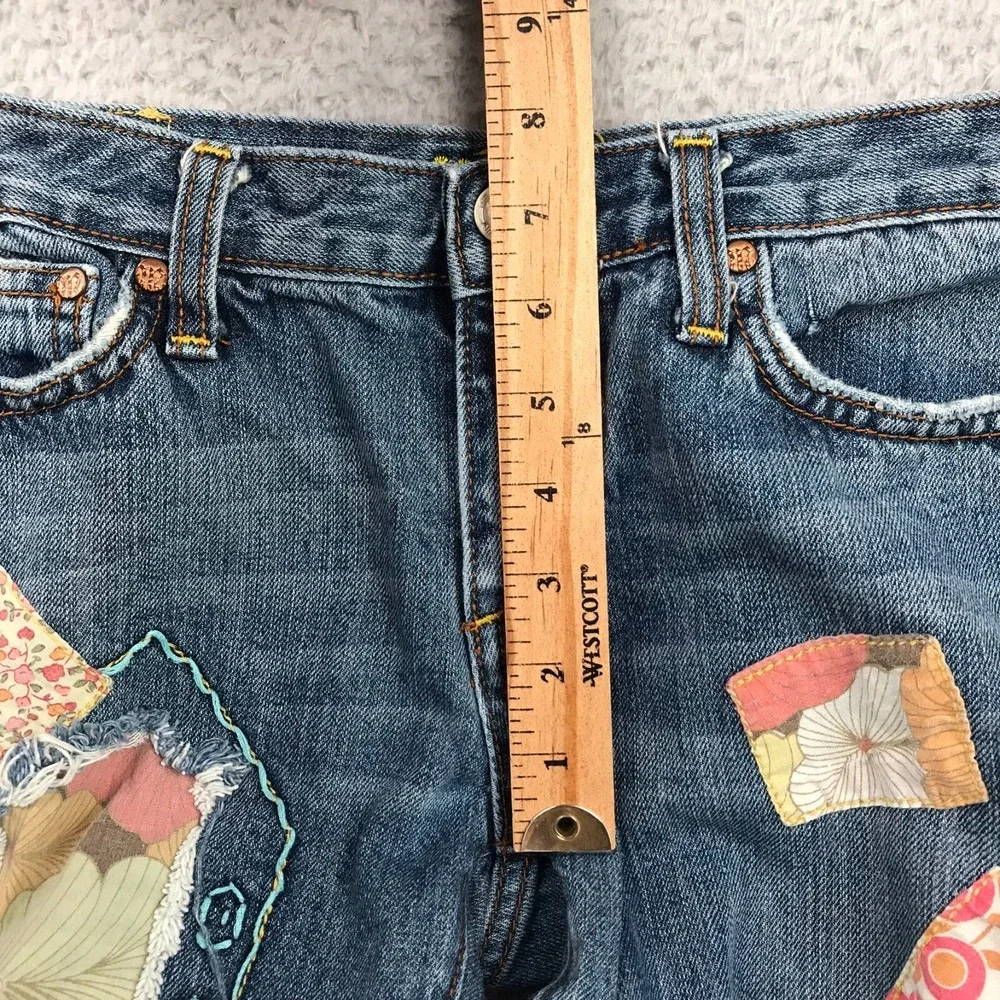 Miss Me Jeans Womens 29 (31x25) Distressed Patchwork Cropped Retro Hippie Denim - Picture 9 of 14